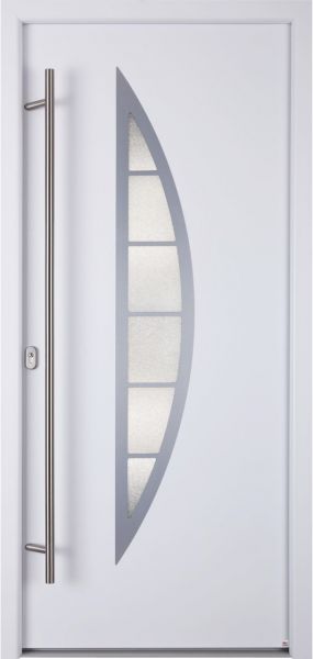 Außenansicht Aluminium Haustür mit Glas innen öffnend Weiß