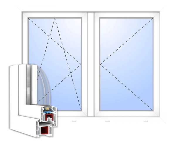 Kunststoff Fenster &quot;CONSTANTIN&quot; 71 mm 2-fach Verglasung symmetrisch Dreh (Li) / Dreh-Kipp (Re) Stulp 2-flügelig
