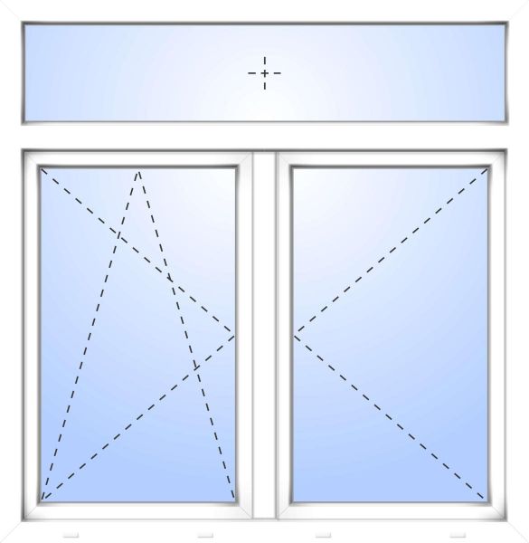 Kunststoff Fenster &quot;DAVID&quot; 74 mm 2-fach Verglasung symmetrisch Dreh / Dreh-Kipp Stulp mit Oberlicht fest 2-flügelig